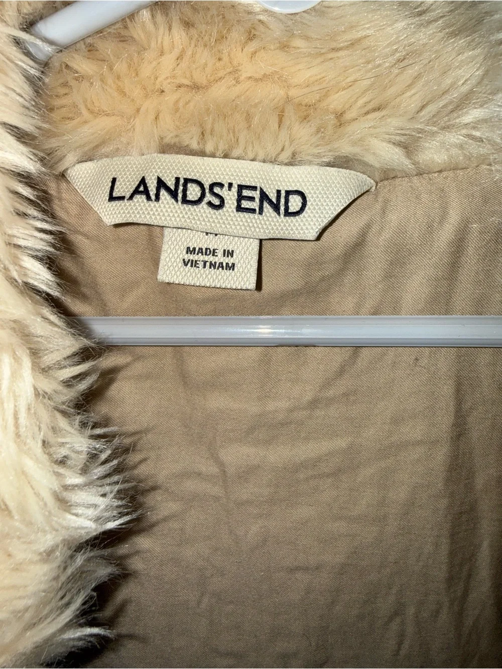 Lands' End Plush Faux Fur Vest in Beige